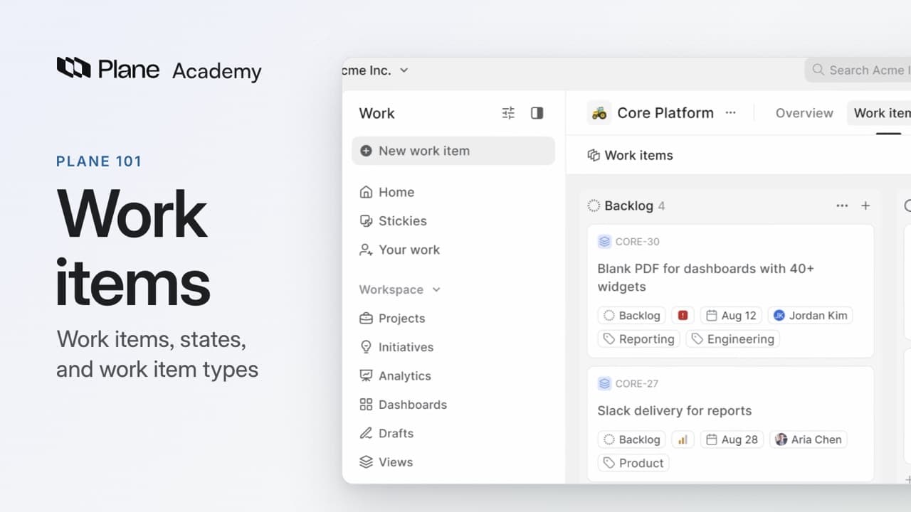 Work items, states, and work item types
